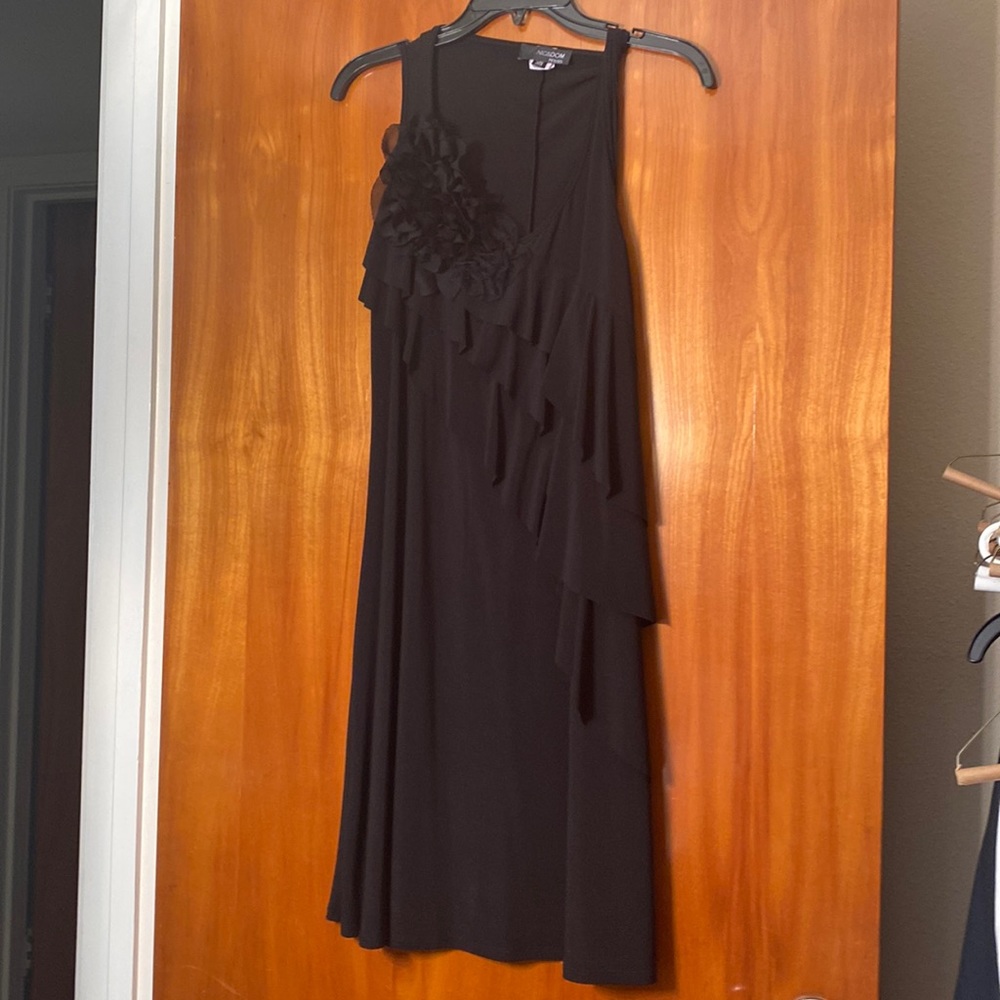 Black floral design asymmetrical dress